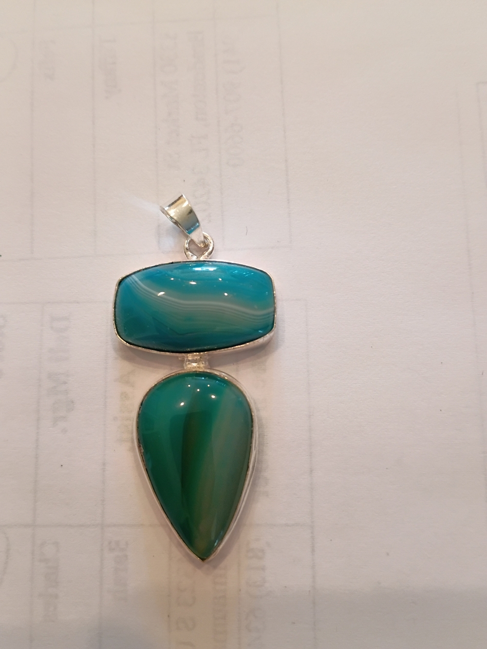 Silver Teal & Aqua Double Stone Pendant Beautiful Colors! - Picture 2 of 4
